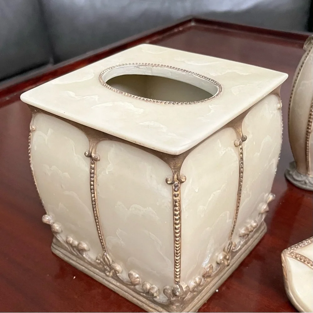 Vintage Croscill Bathroom Accessory Set - Tissue Box, Soap Dispenser & Tray
